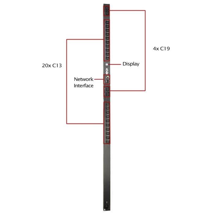 Tripp Lite PDUMNV20HV 3.2-3.8kW Monitored PDU, Zero U, 200-240V, (20) C13 (4) C19, L6-20P, C20, 20A Input - Refurbished